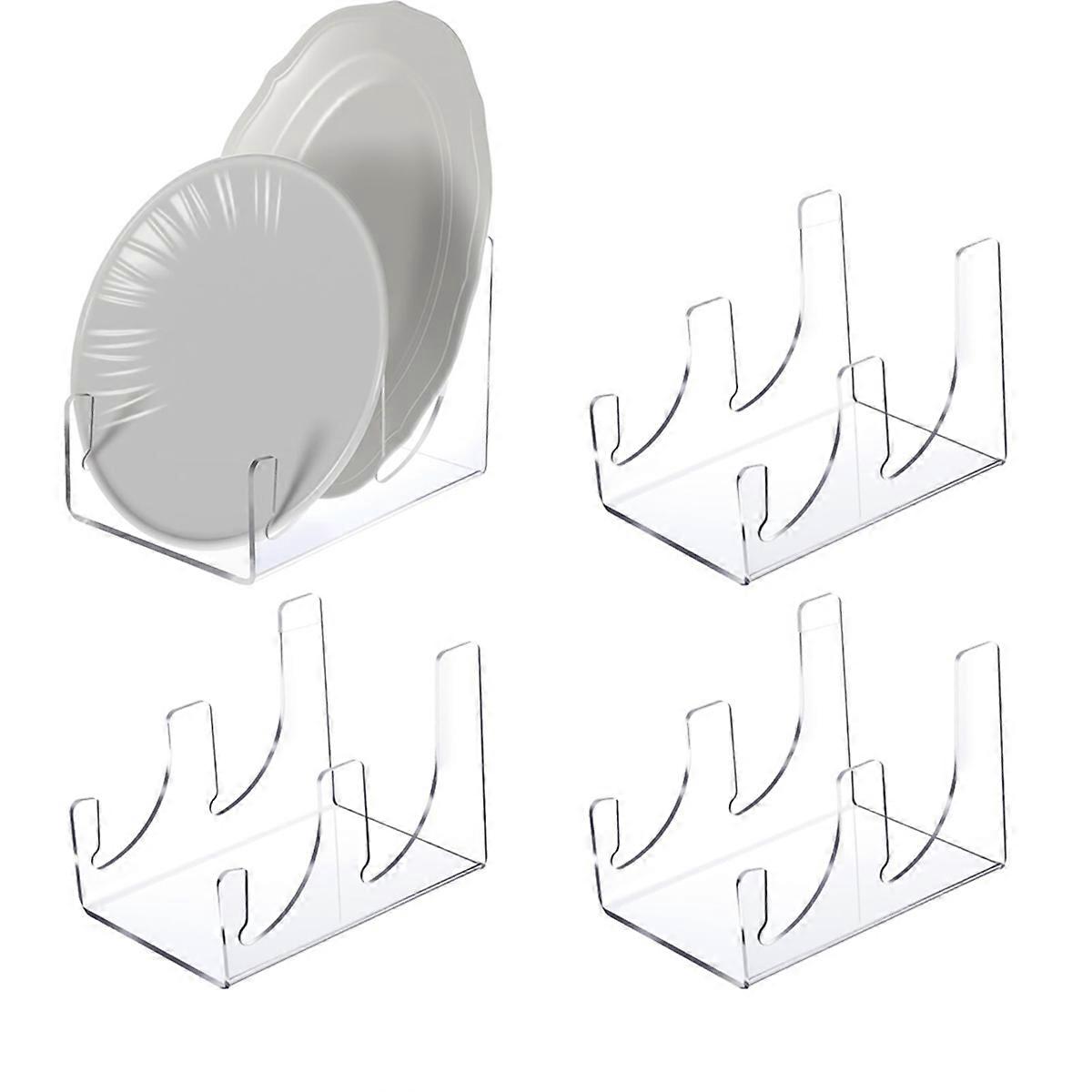 4 Pcs Display Stand,2-Tier China Platters Holder,Acrylic Plate Stands for Display Clear Kitchen Cab