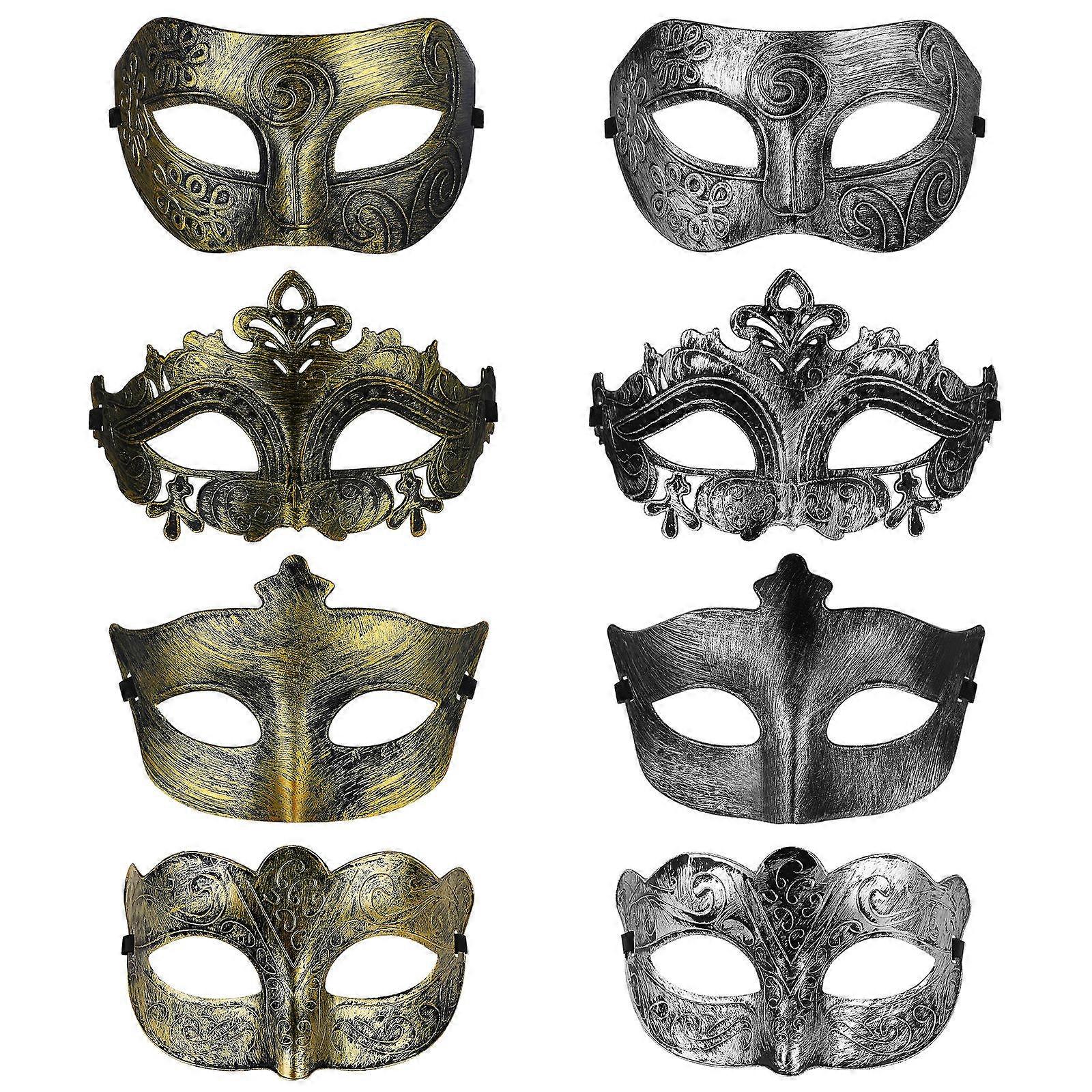 Costume Parties Masks Half Face Masks Adults Silver Masquerade 8Pcs