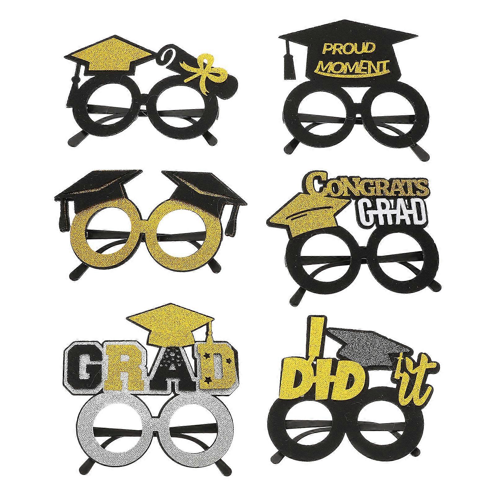 6pcs Graduation Eyeglasses Photo Props – Fun Cap Shaped Decorative Glasses for Graduation Parties and Creative Photo Sessions, Lightweight Felt Design
