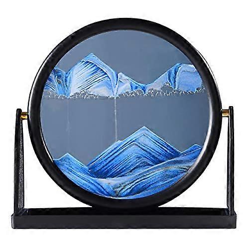 Flowing Sand Painting - Dynamic 3D Sand Picture Frame, Relaxing Desktop Hourglass Art, 23 x 24.5 cm, Blue Sand Landscape Display