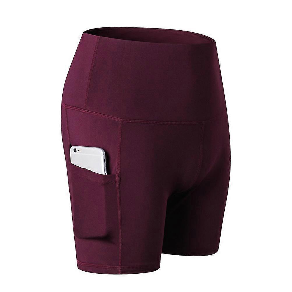 Women's's Dark Red Sports Shorts QuickDry Polyester Yoga Shorts with Side Pockets for Active Use Size XL