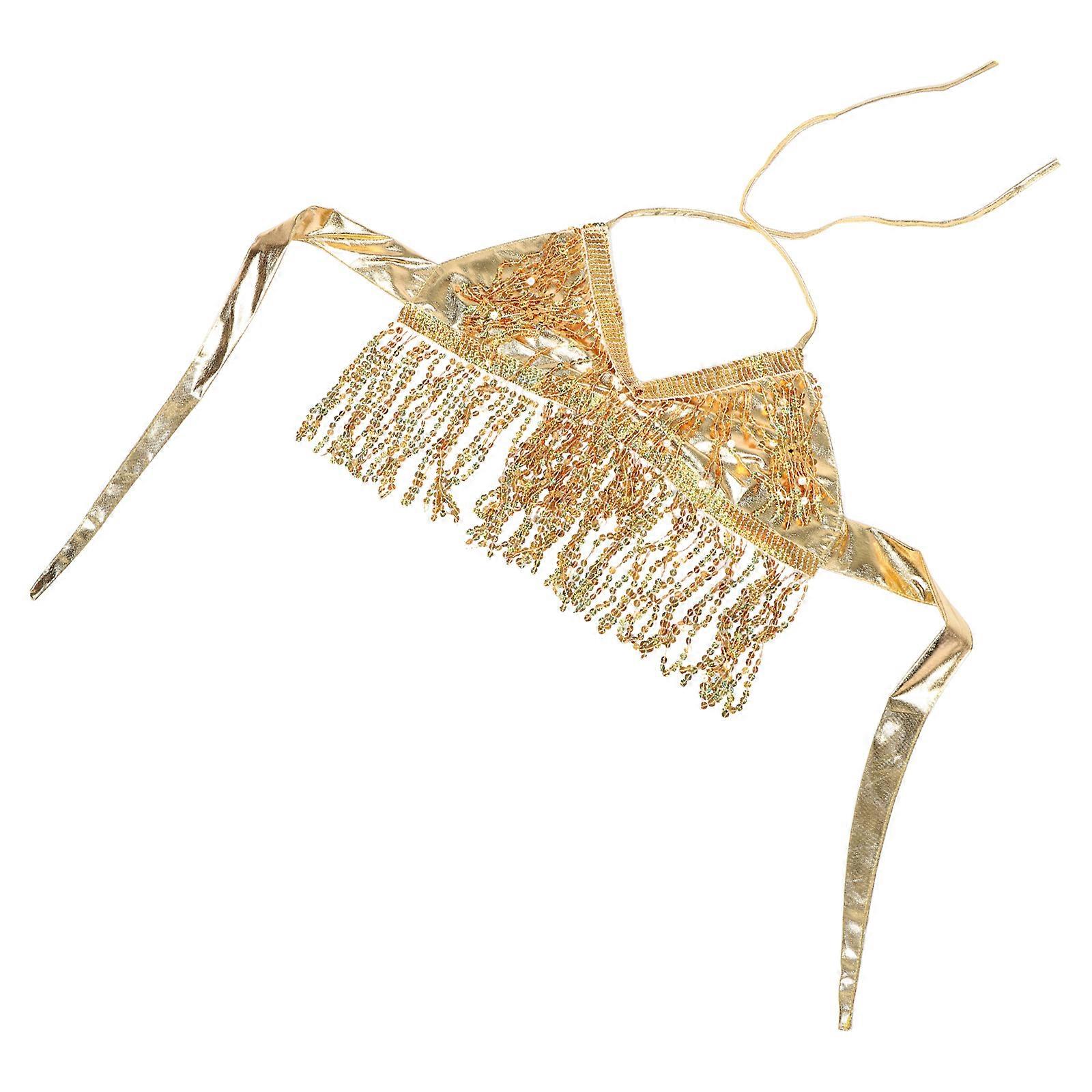 Golden Shiny Sequin Skirt with Tassel Decoration for Dance Performance and Clubwear in Polyester