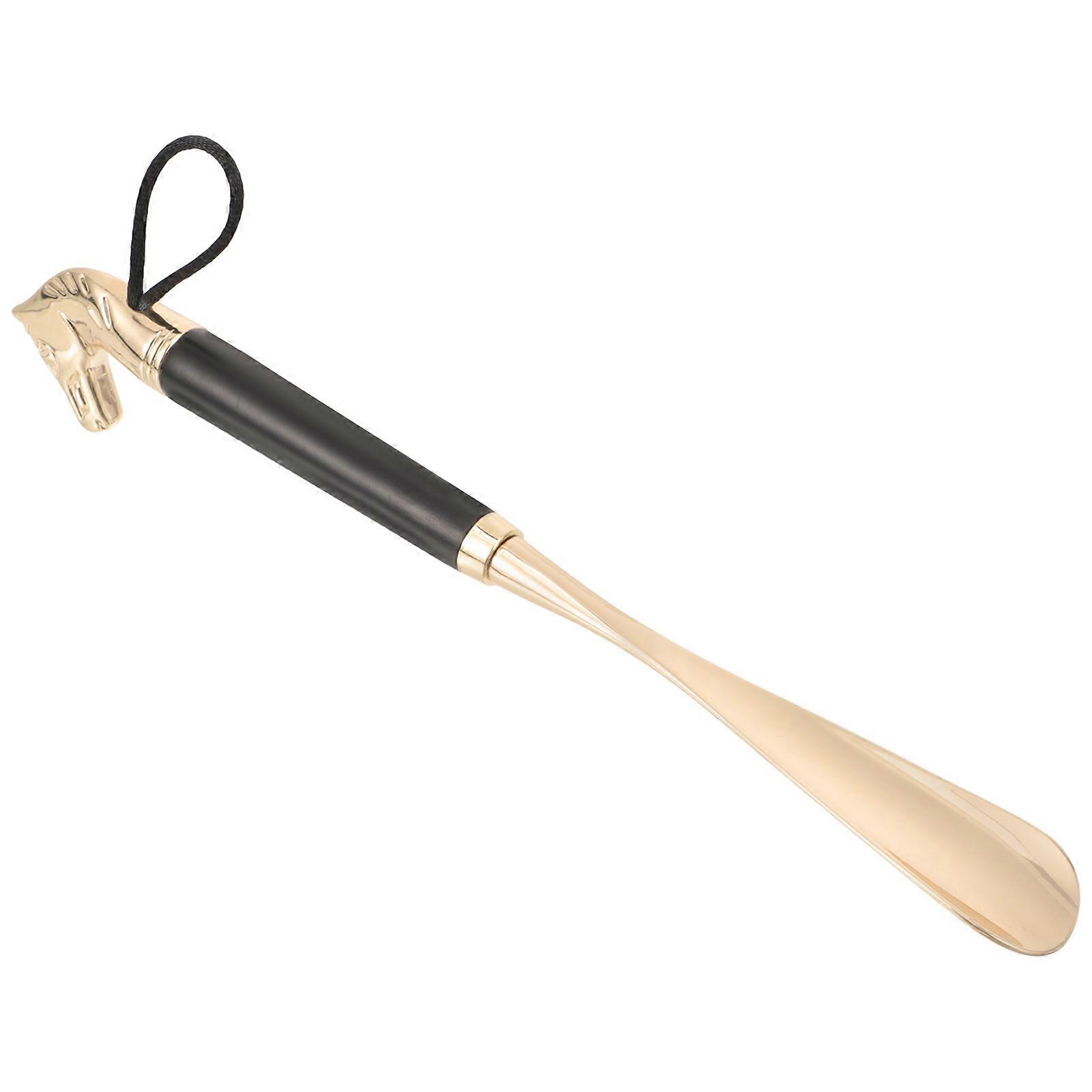 Portable Shoe Horn with Long Handle for Use Made of Durable Alloy and Wood Black Color 10.5 Inches