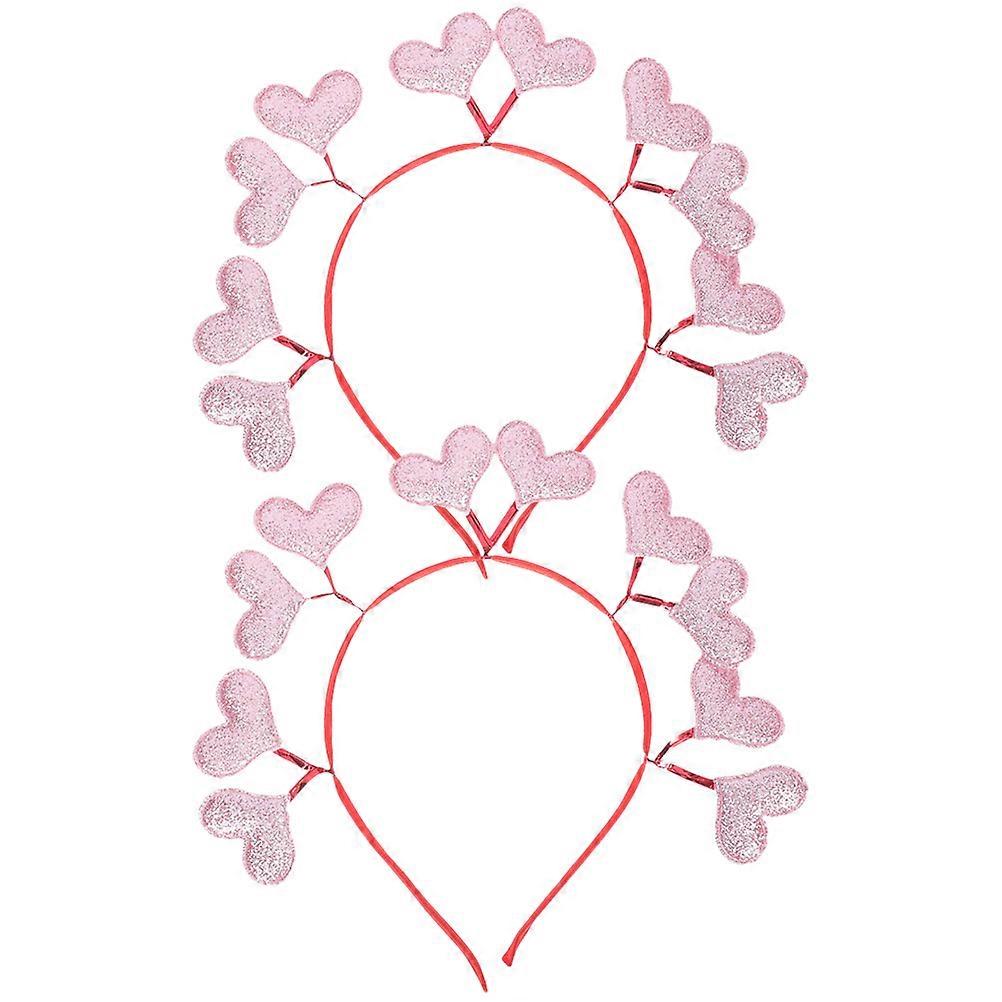 Fashionable Loving Heart Headbands Decorative Props Perfect For Valentines Day Parties Pink 21x19cm Flexible Design 2Pcs