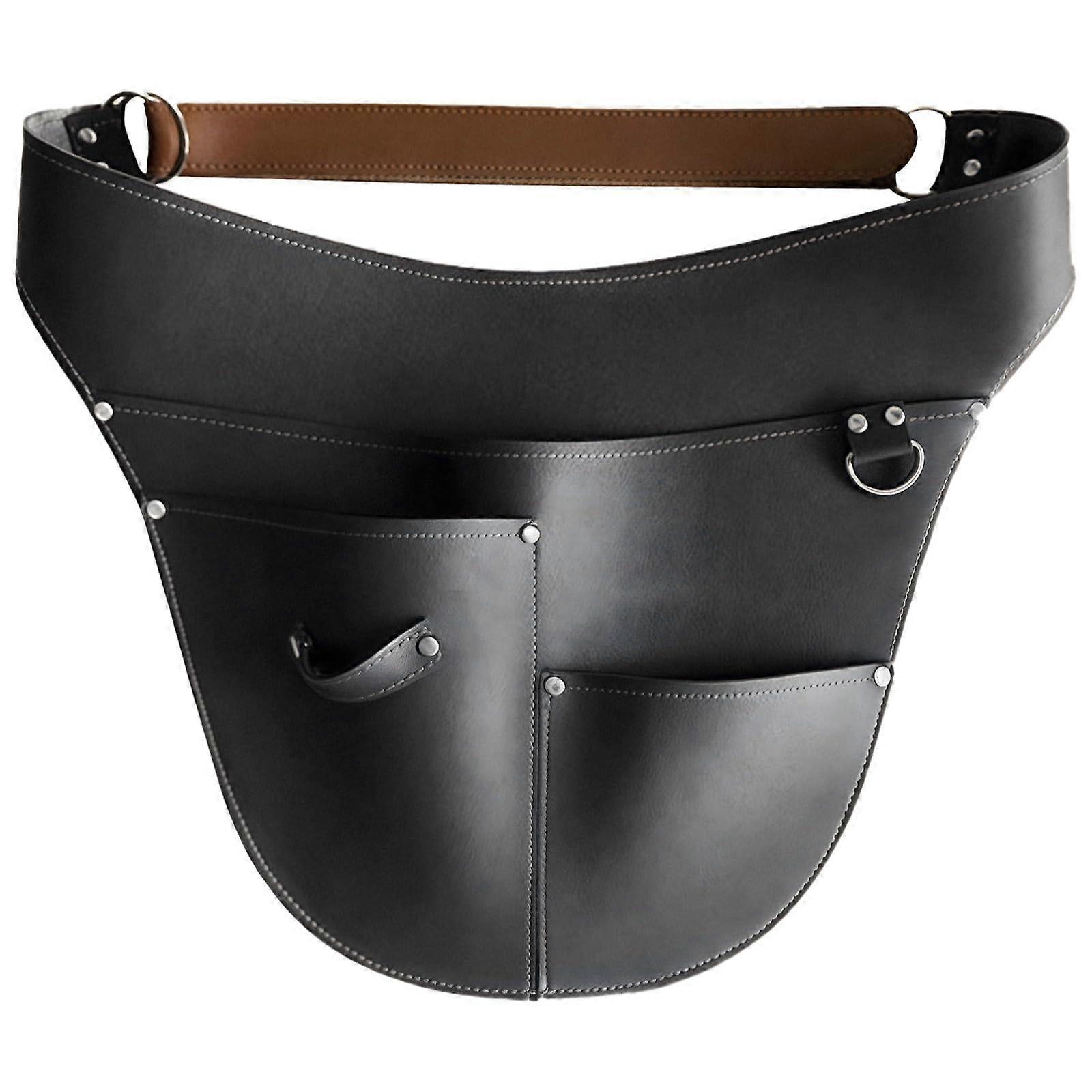 Adjustable tool belt made of leather with Dring buckle, waterproof waist bag with multiple pockets for carpenters and gardeners.