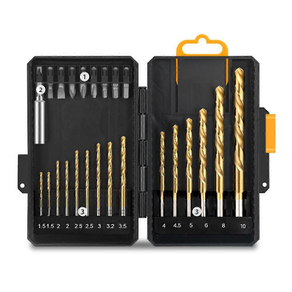 24 Piece CR-V Drill Bit Set with 1/4 Inch Hex Shank HSS Twist Bits 60mm Connecting Rod Storage Toolbox