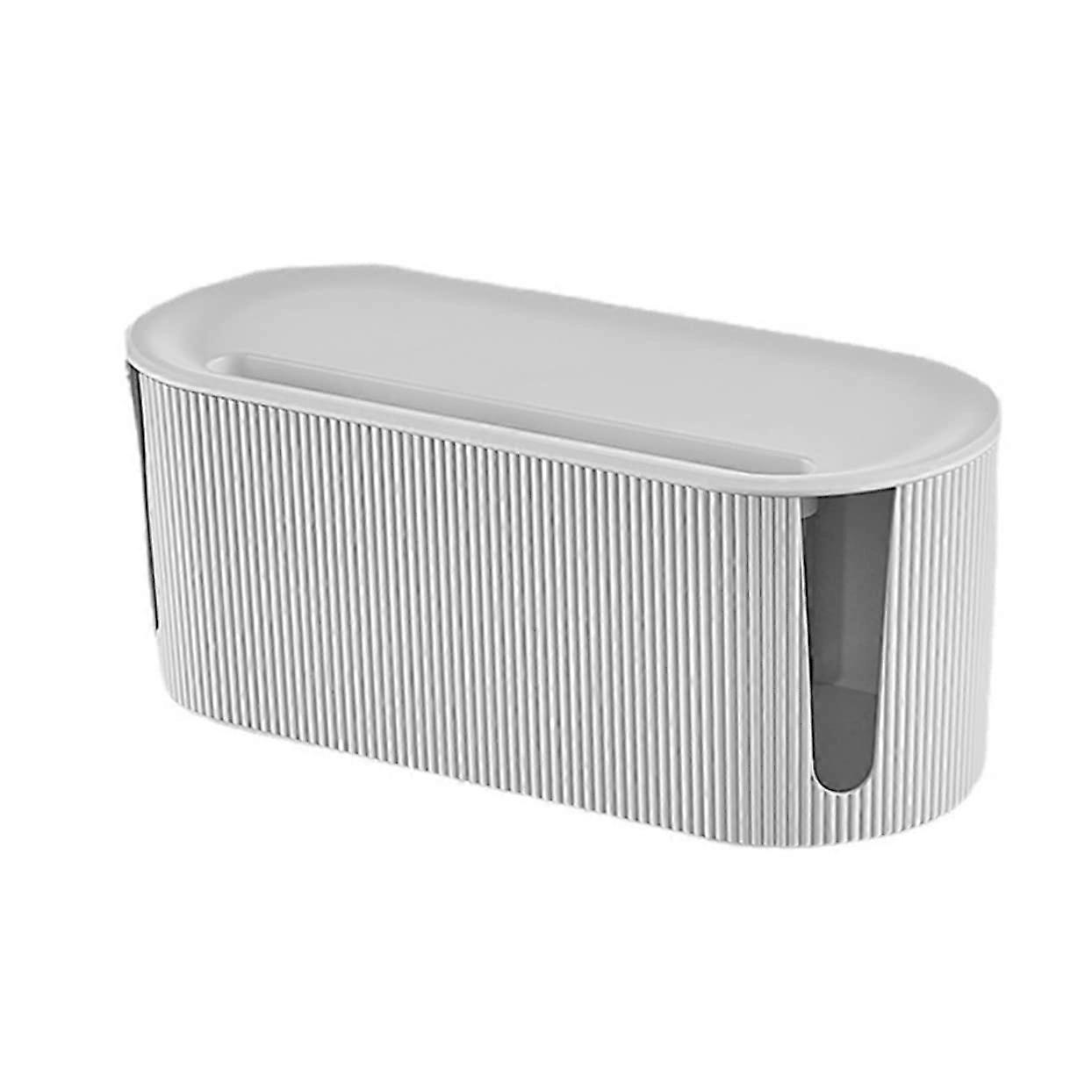 Cable management box made of plastic, power strip storage box for cable organization, simple design, effective heat dissipation for desk and home use.