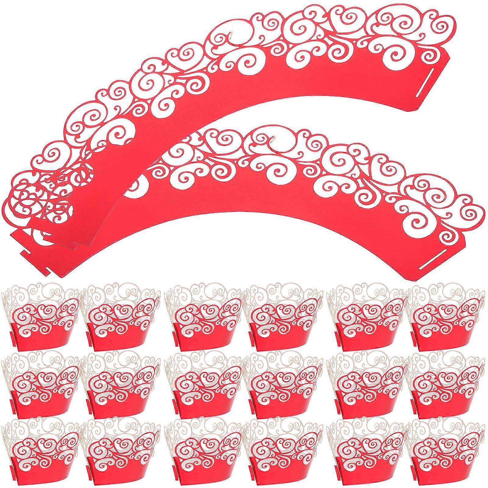Grease-Resistant Hollow Cupcake Liners Baking Mold for Birthday and Wedding Aluminum Red Coating 50Pcs