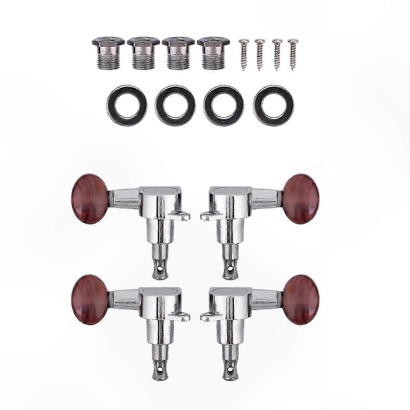 Silver Red Ukulele Tuning Pegs - Zinc Alloy Locking Machine Heads for String Instruments