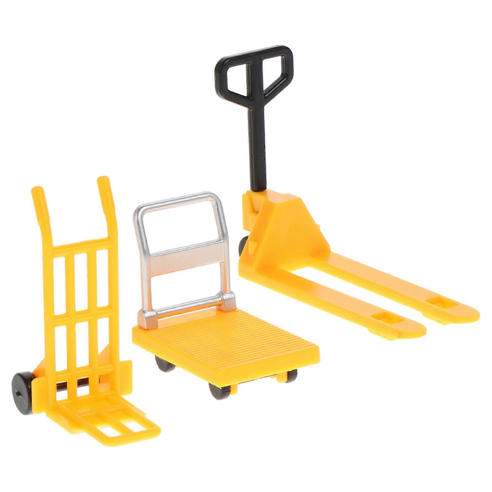1 Set Miniature Hand Trolley Forklift Platform Cart Model Construction Tools Moving Equipment