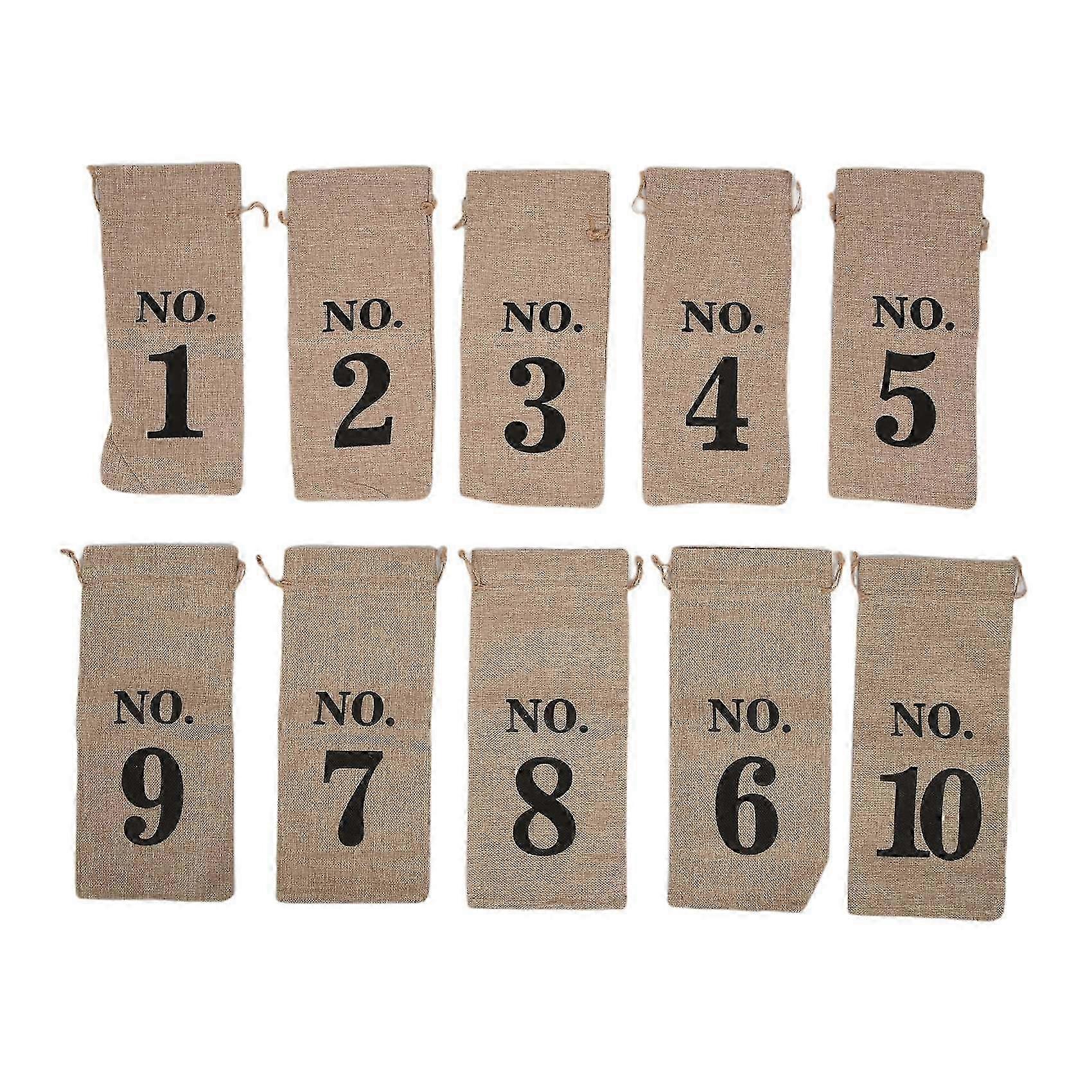 Wine Gift Bags with Drawstring - 10 Pack, Hessian Wine Bags for Blind 14 X 6 1/4 Inches with Numbered Labels