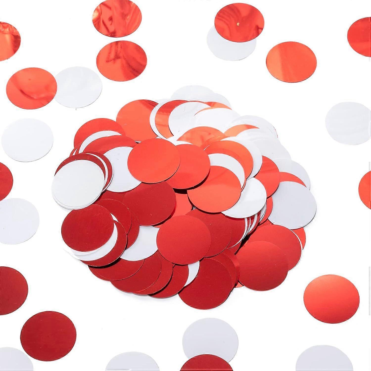 Red White Table Confetti Party Decorations Metallic Circle Dot Confetti, 1.2