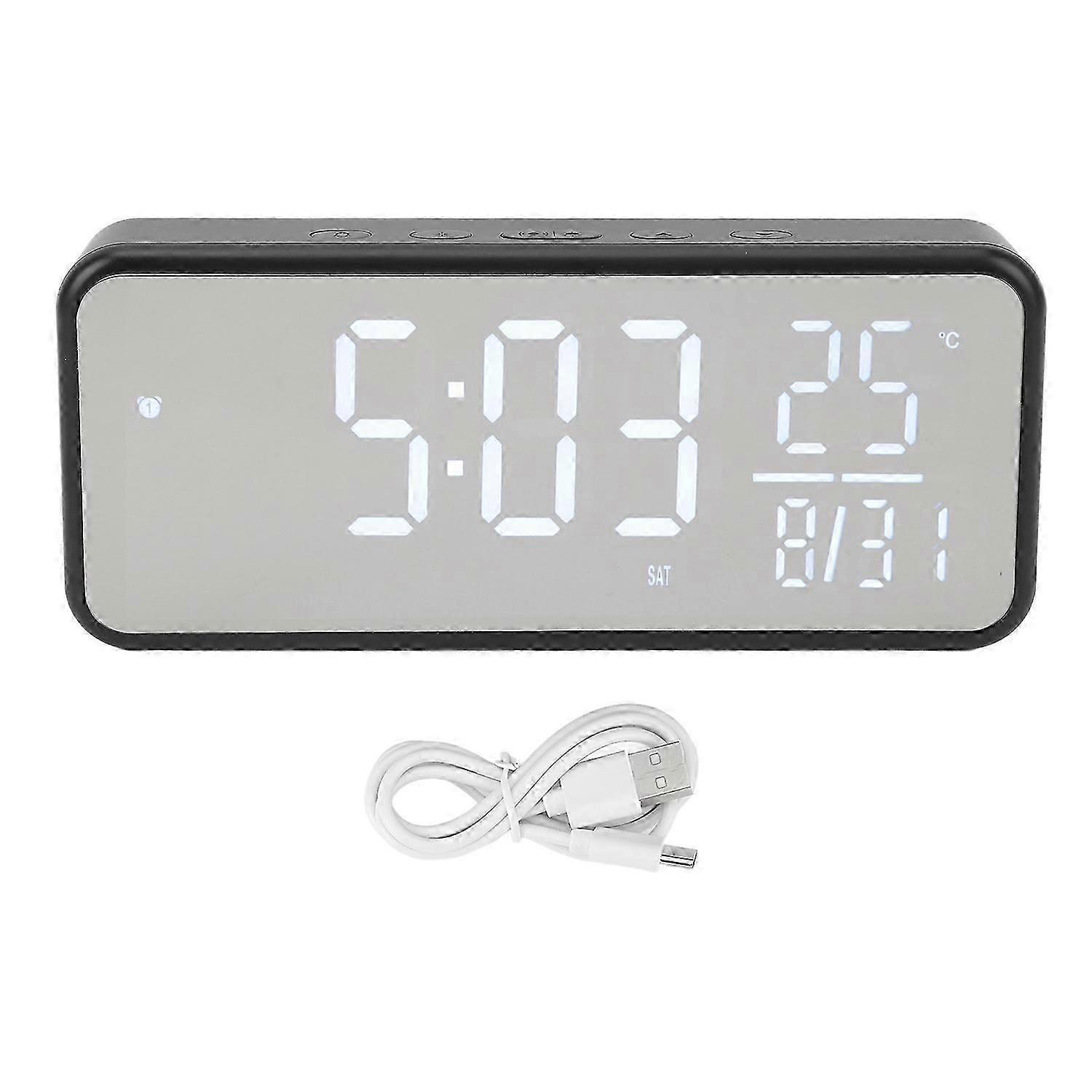 LED Digital Alarm Clock Time Date Week Temperature Alarm Clock Large Display Adjustable Brightness a