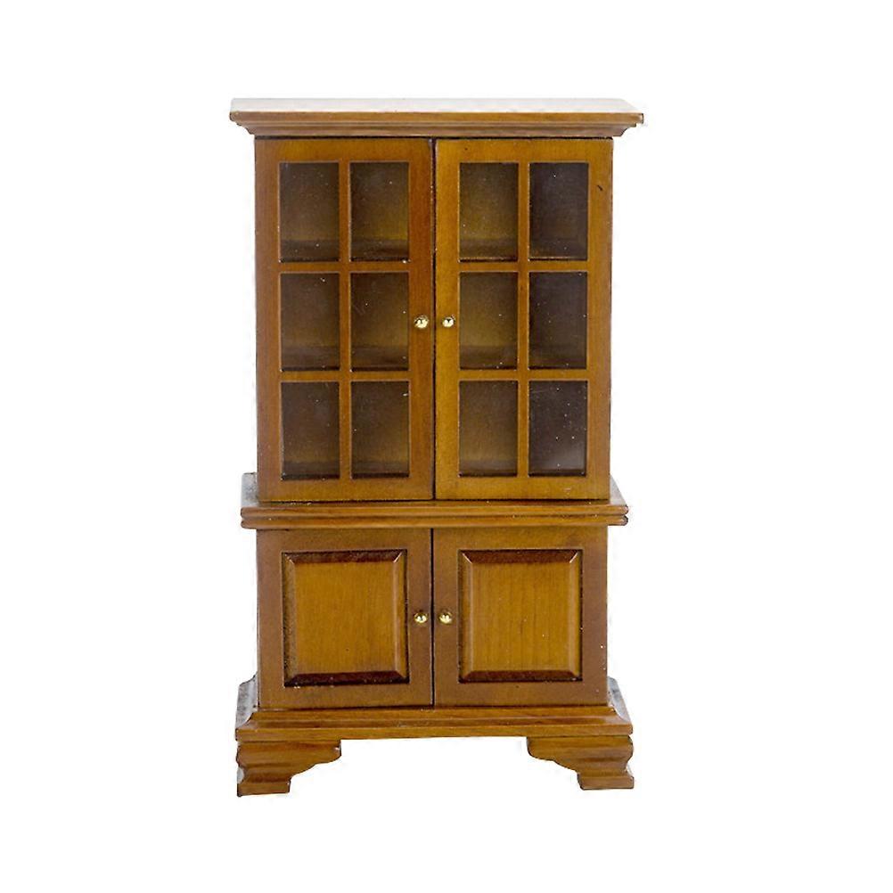 Handcrafted Walnut Colored Scale Dollhouse Furniture Display Cabinet with Detailed Design for DIY and Collectors