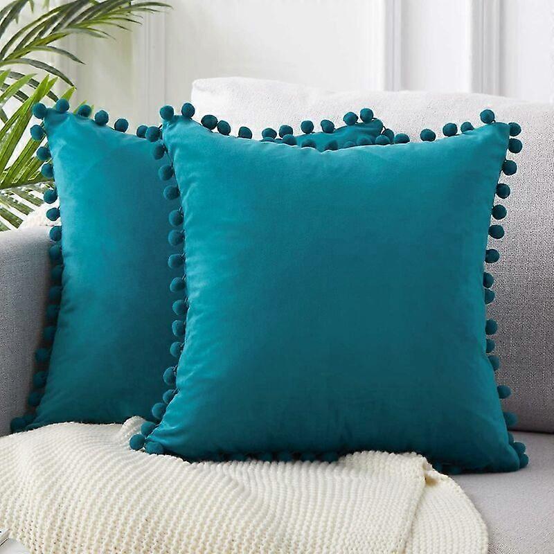 Set of 2 Soft Square Velvet Solid Color Cushion Covers Bedroom Decor Sofa Covers
