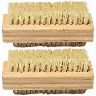 Double-Sided Bamboo Nail Brushes, 2 Pack Sisal Scrub Brushes for Cleaning