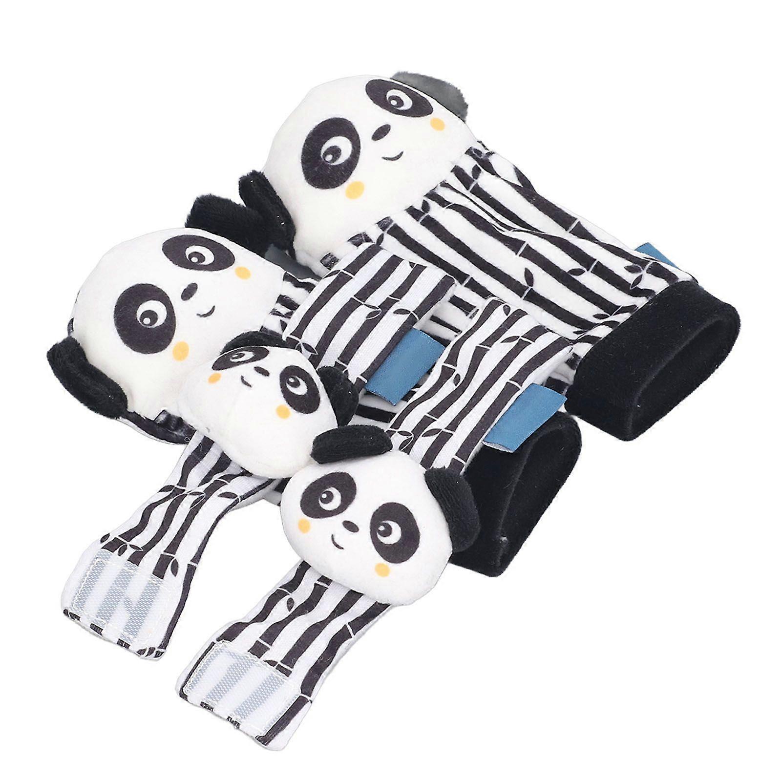 1 Pairs Baby Rattle Socks Wrist Strap Set Cartoon Black White Animal Plush Rattle Socks Educational Toy for 01 Years Old Type A