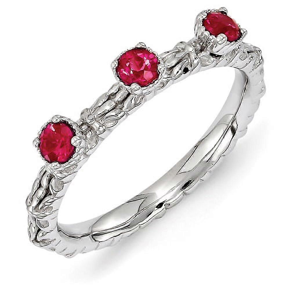 Created Ruby Sterling Silver Three-Stone Ring