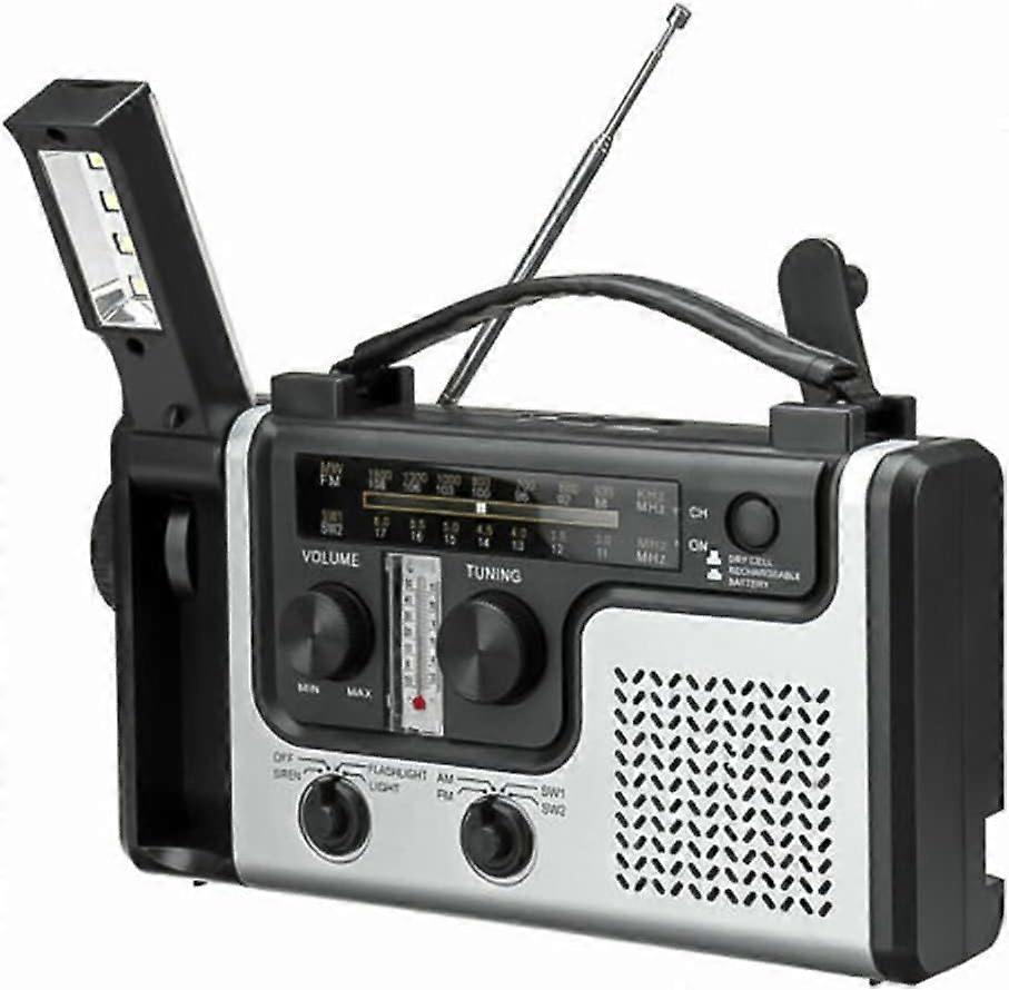 Emergency Radio Solar Crank AM/FM/SW Multi-Band With LED Flashlight Reading Light Power Bank SOS Alarm Temp Tester