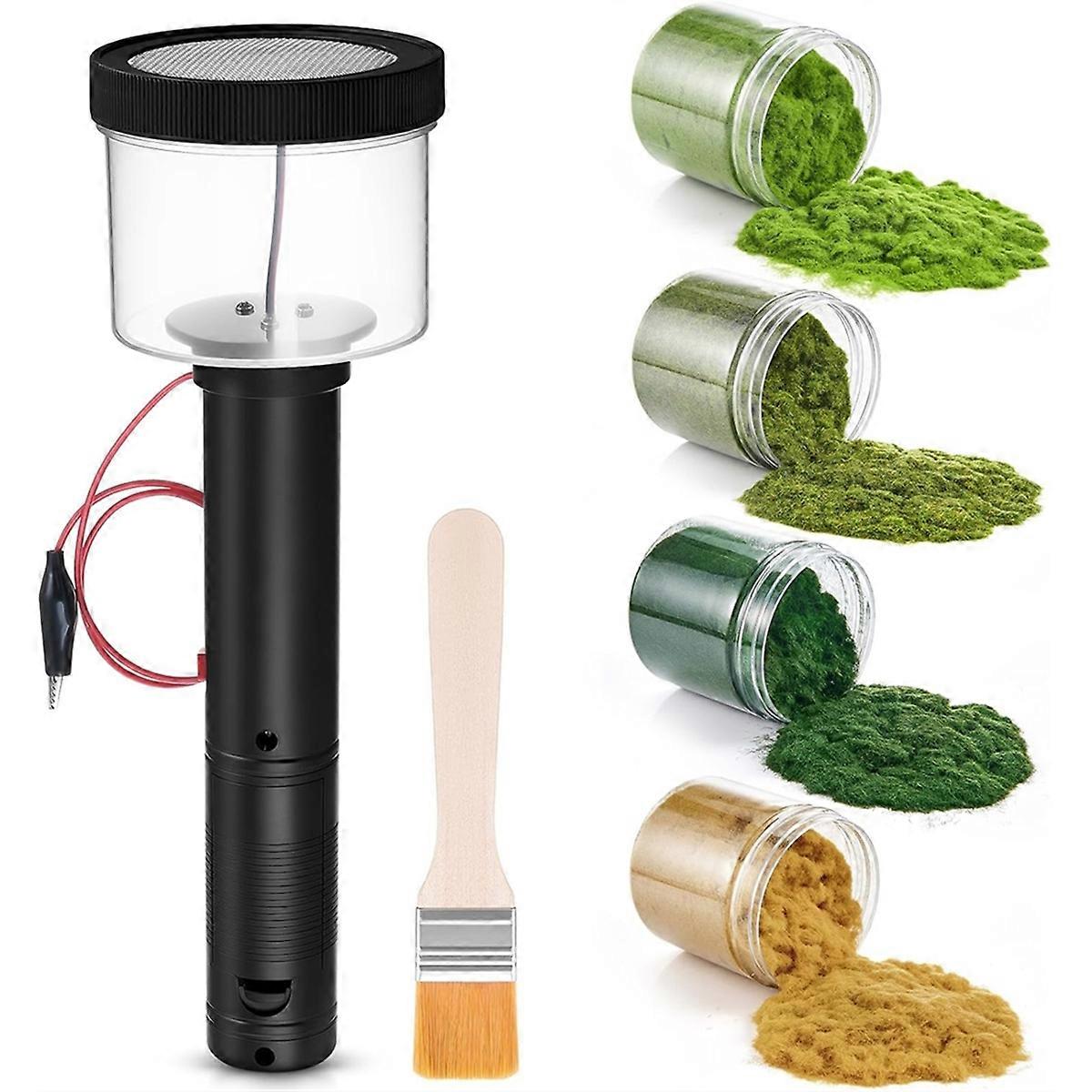 Mini Static Grass Applicator Flocking Kit with Anti Slip Handle and 4 X 60g Colors Grass,DIY Model Train Landscape Craft