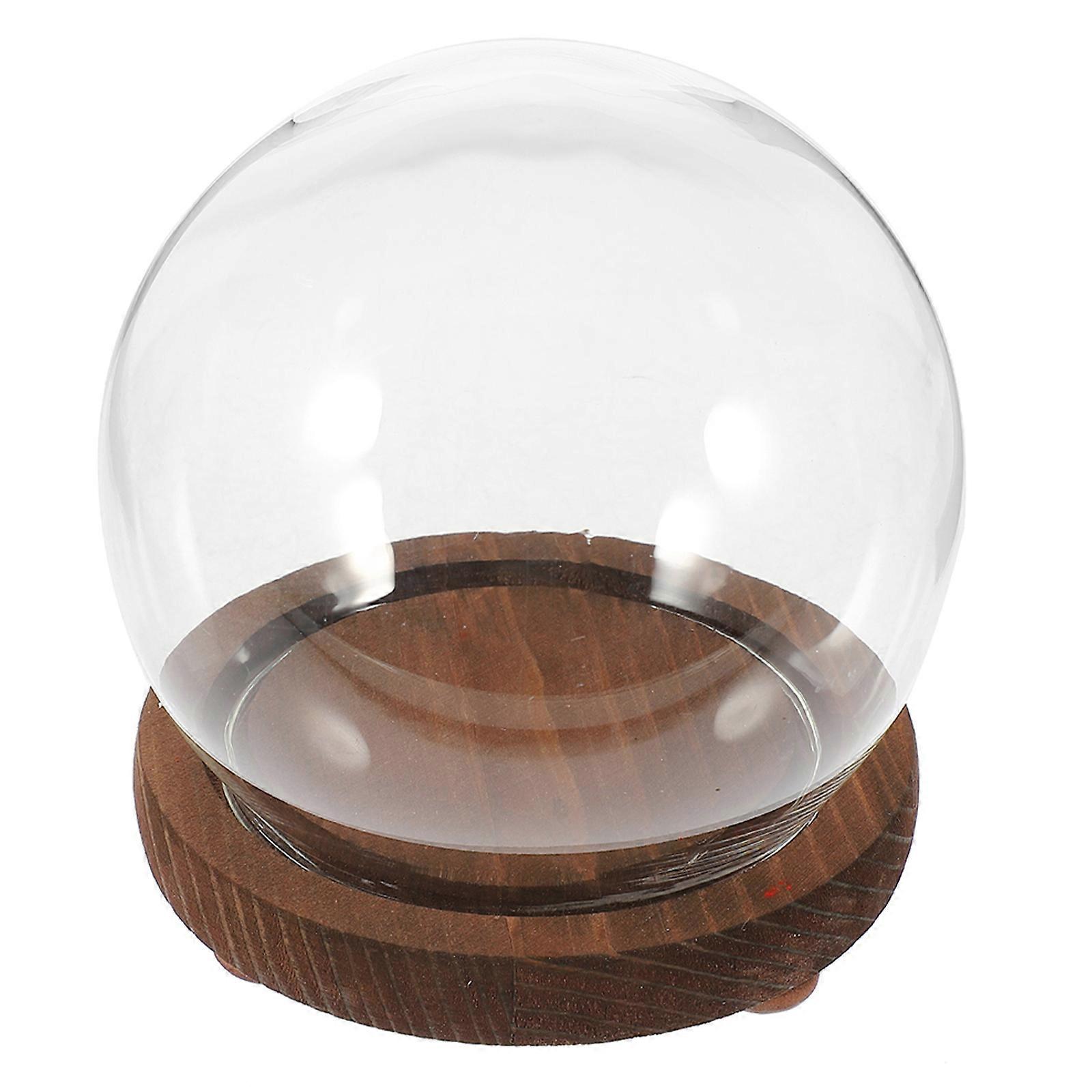 Glass Dome Clear Display Dome for Protection 4Pcs with Wooden Base