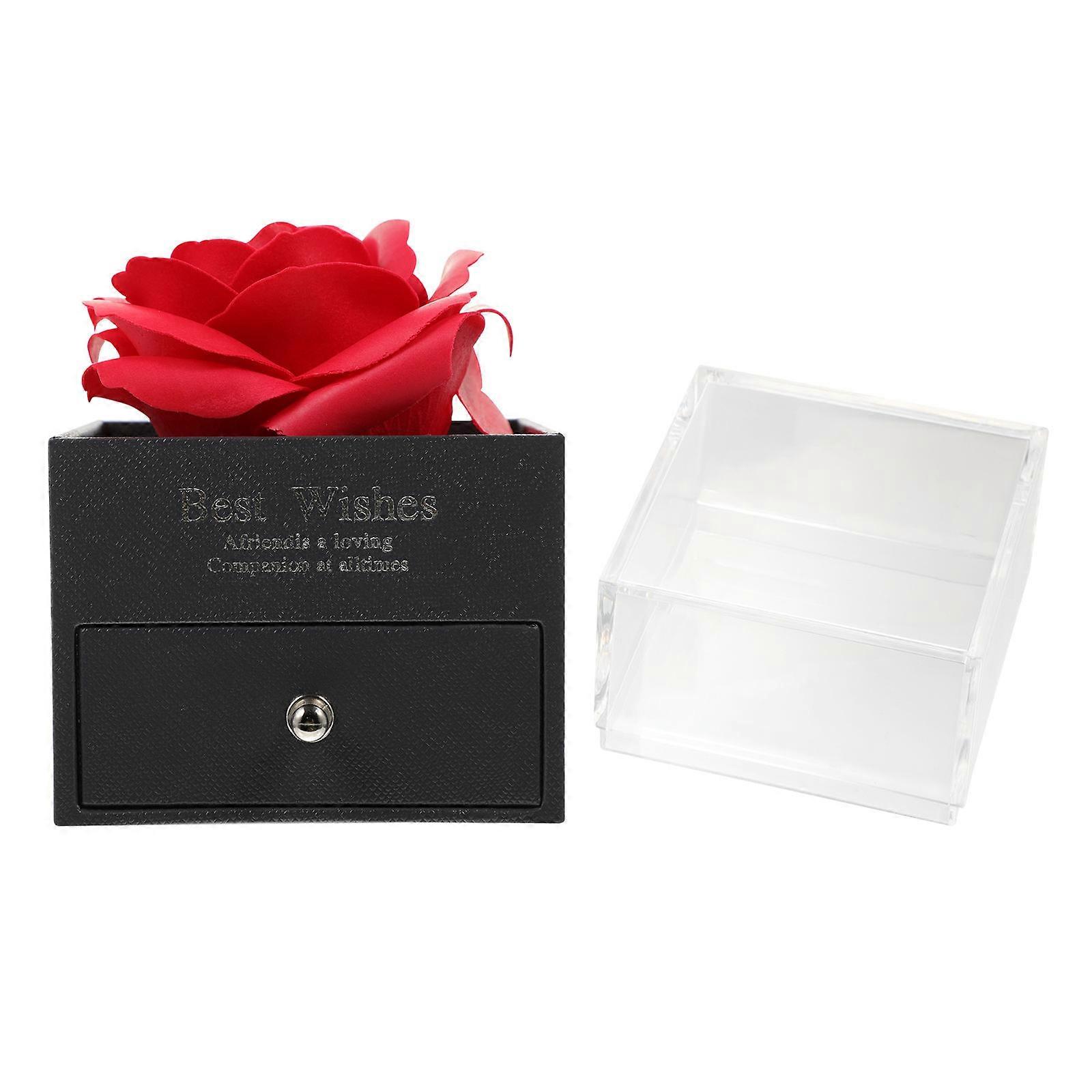 Ring Box for Storage Use 1Set Red Acrylic Preserved Rose Jewelry Case