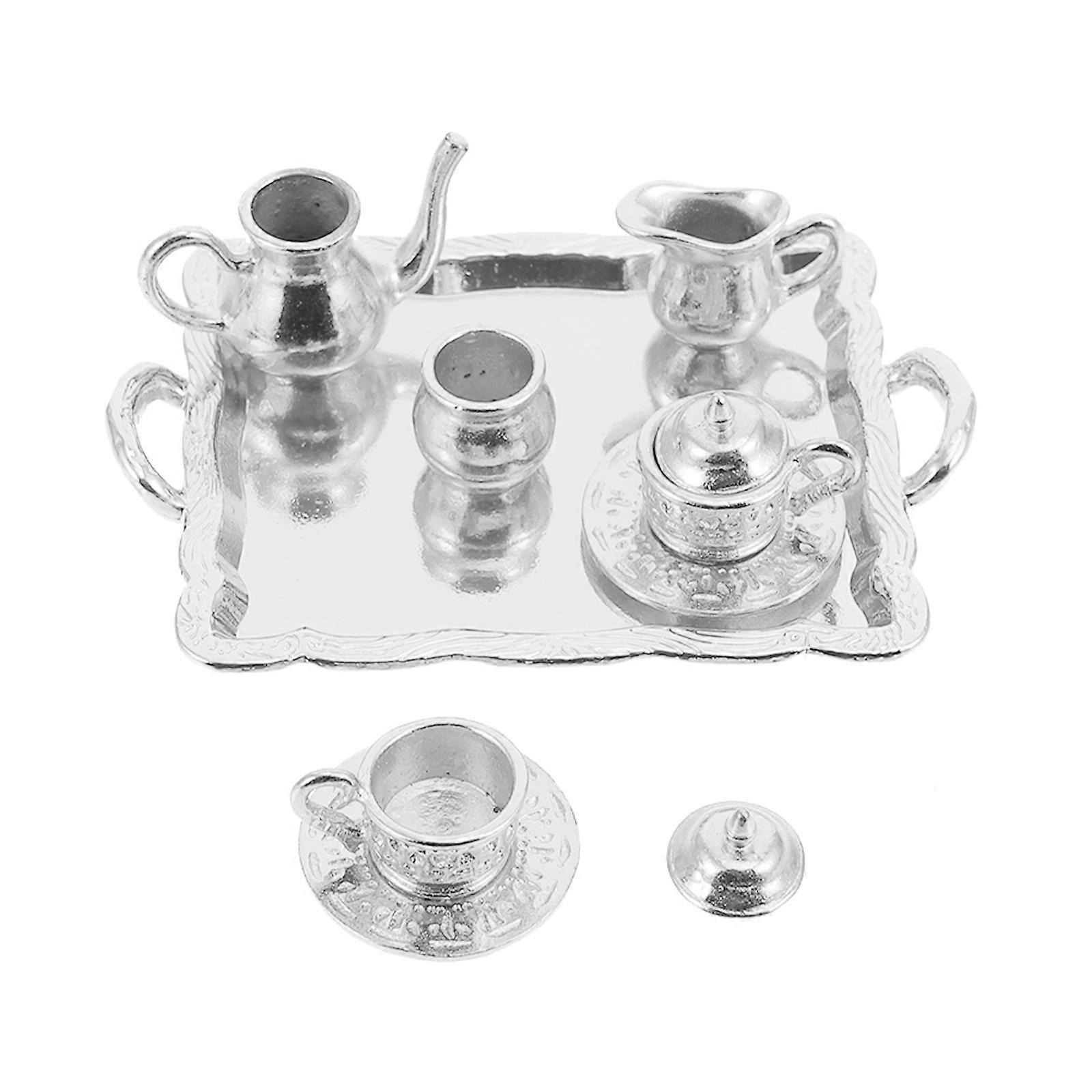 Mini Tea Kettle Decoration Set for Home Craft Silver 2Sets Included