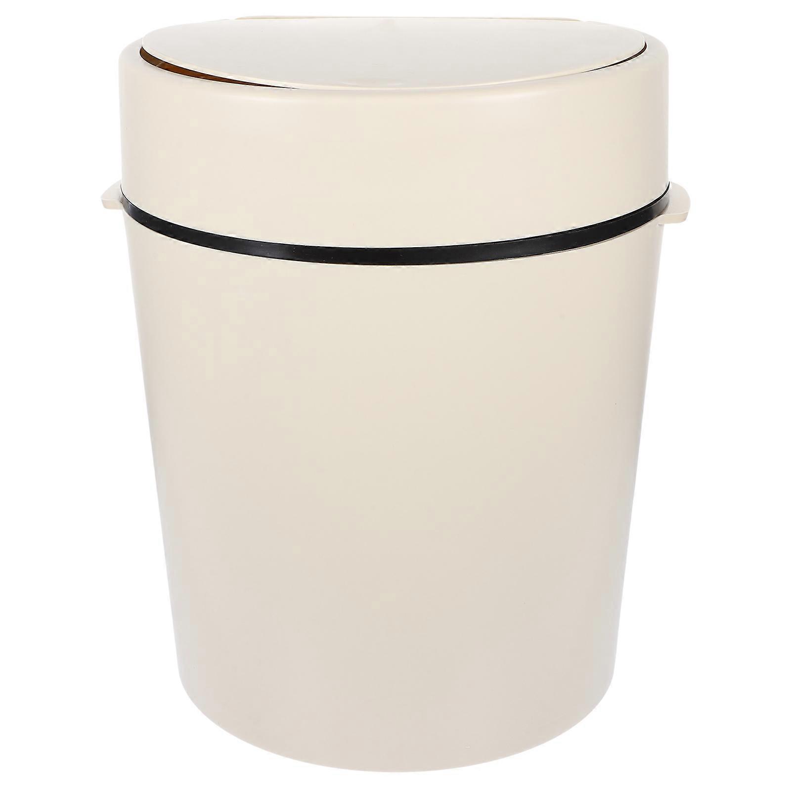 Plastic Trash Can with Lid for Bathroom Home Beige Garbage Bin