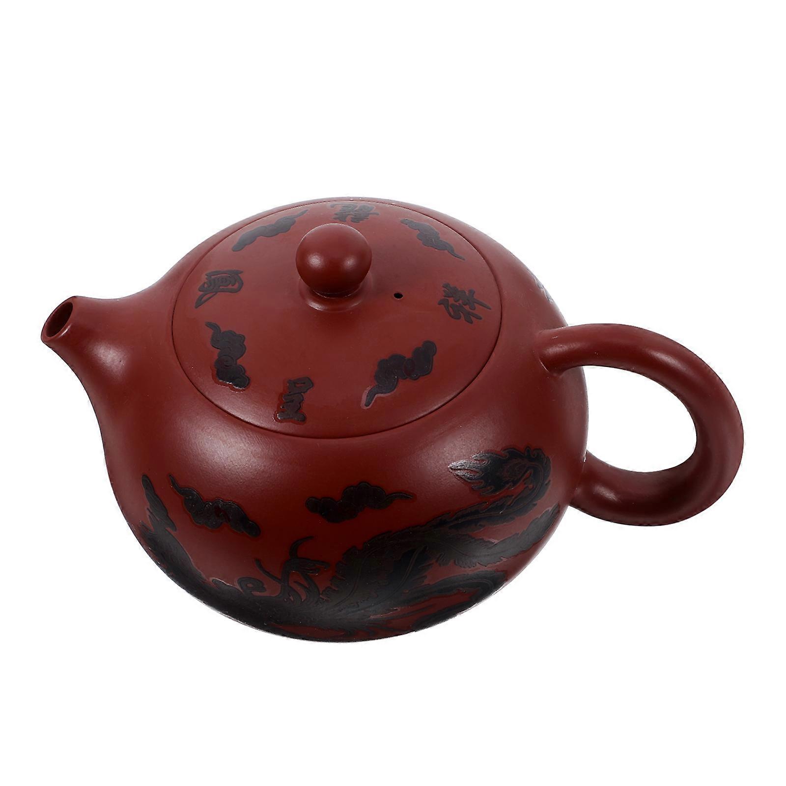 Retro Pattern Tea Kettle Purple Clay Teakettle for Home Use 5Pcs Set