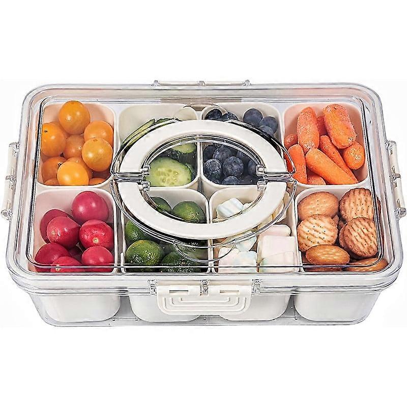 8-Compartment Snack Box with Lid & Handle, Clear Divided Serving Tray, Charcuterie Board, Compatible with Party, Fruits, Candy, Condiment Organizers