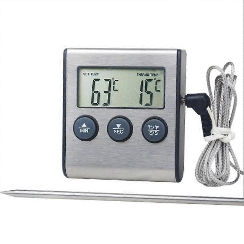 Digital Cooking Thermometer 32°F to 482°F with Timer, Compatible with Oven, BBQ, Grill, Candy, Stainless Steel Probe, Silver