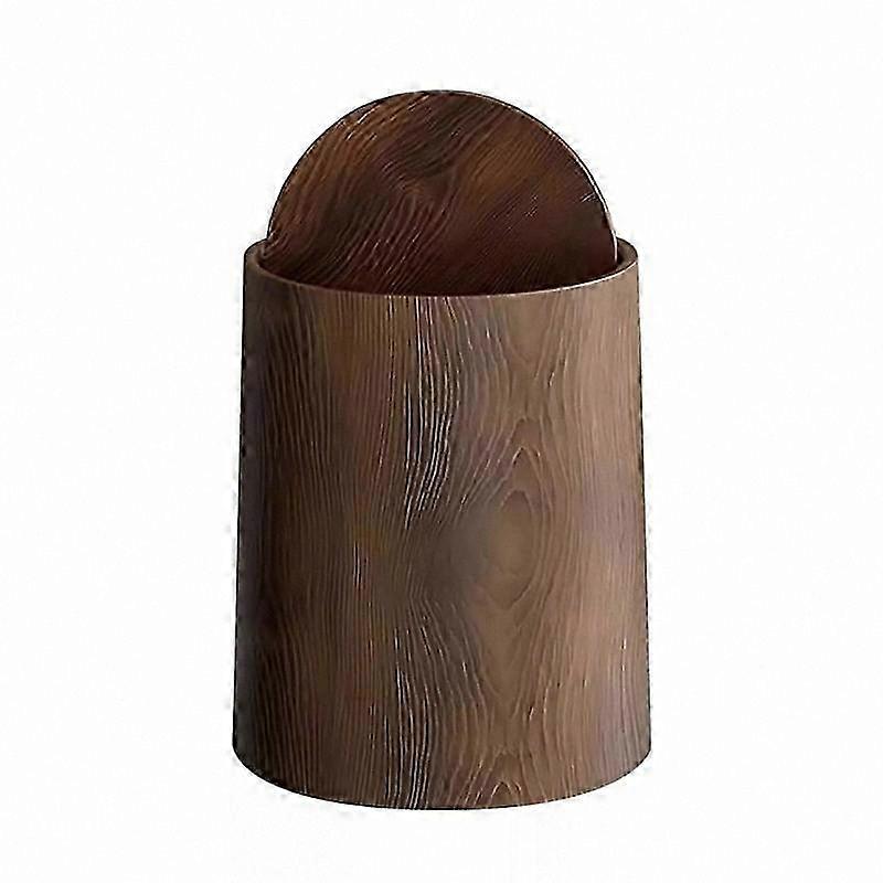Walnut Brown Wood Grain Bathroom Trash Can with Lid, 12/15L Garbage Bin for Home Use