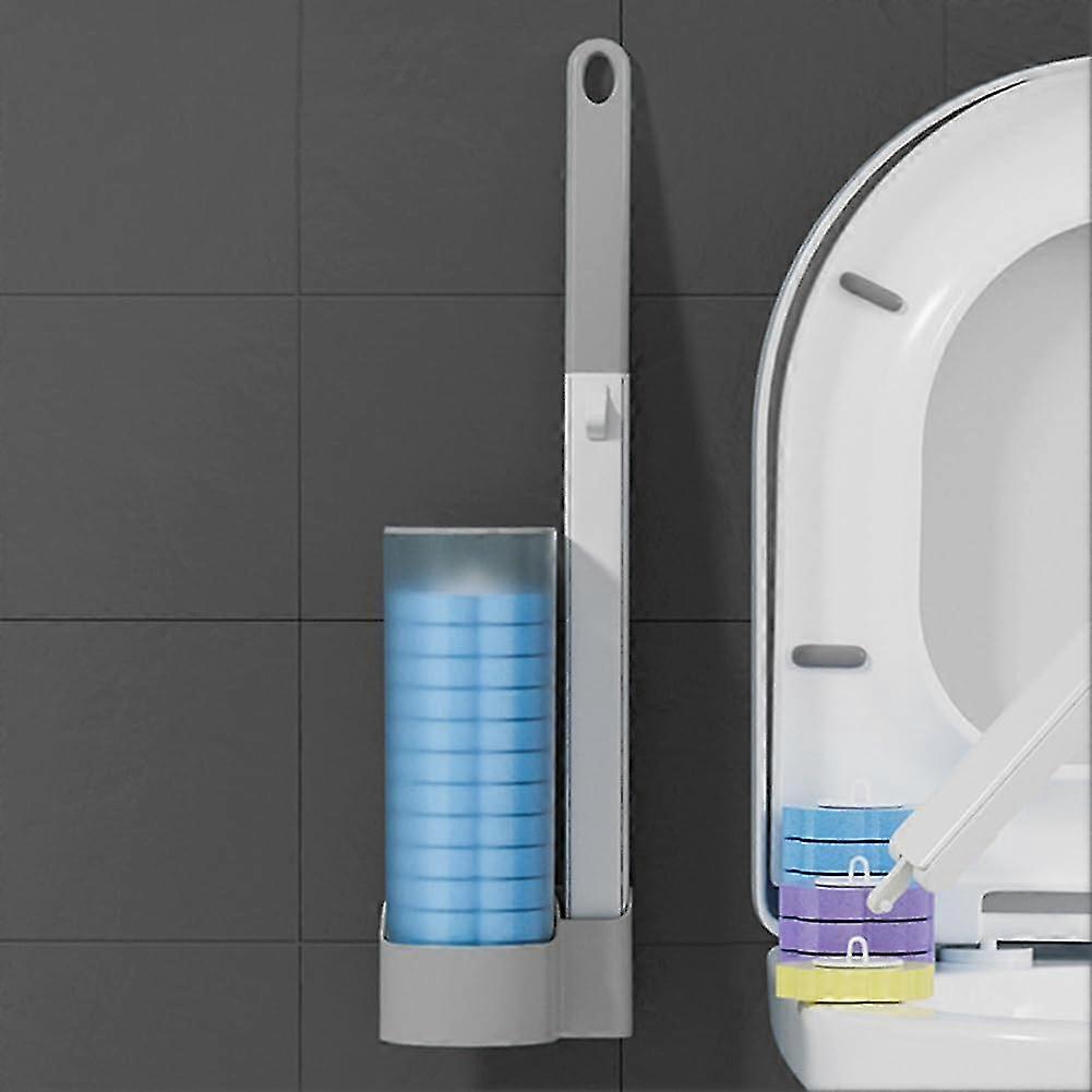 Kit de brosse WC murale, brosse WC jetable avec support, système de nettoyage WC jetable avec 12 têtes de rechange pour brosse WC 25-26 s