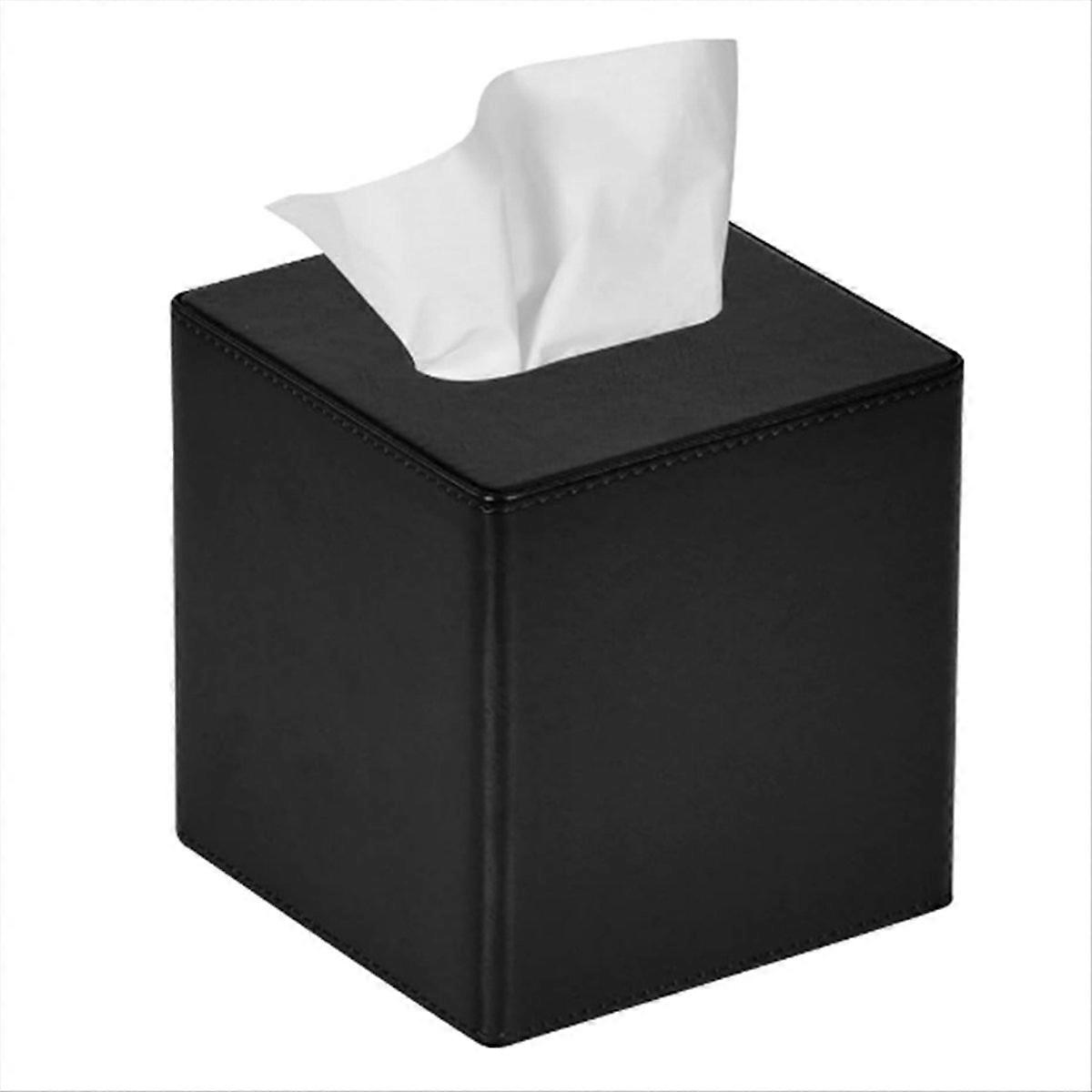 ティッシュボックスカバースクエアPUレザーティッシュボックスホルダーブラック