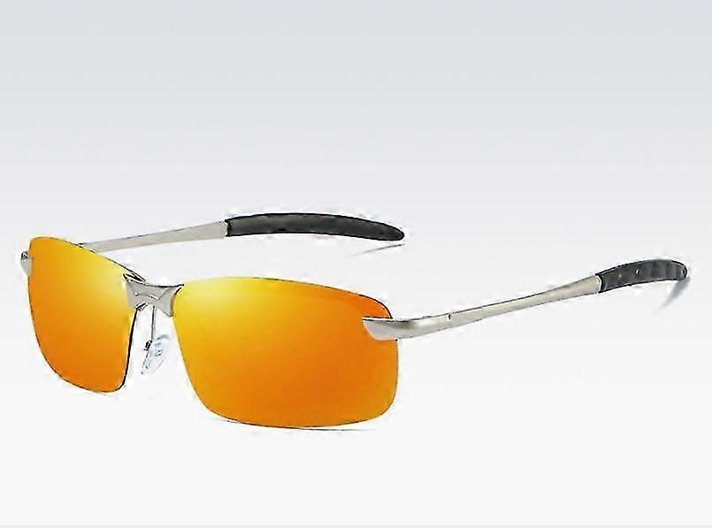 Polarized Sunglasses Men Half-Frame Driving Retro A3 Silver Frame Yellow Lens