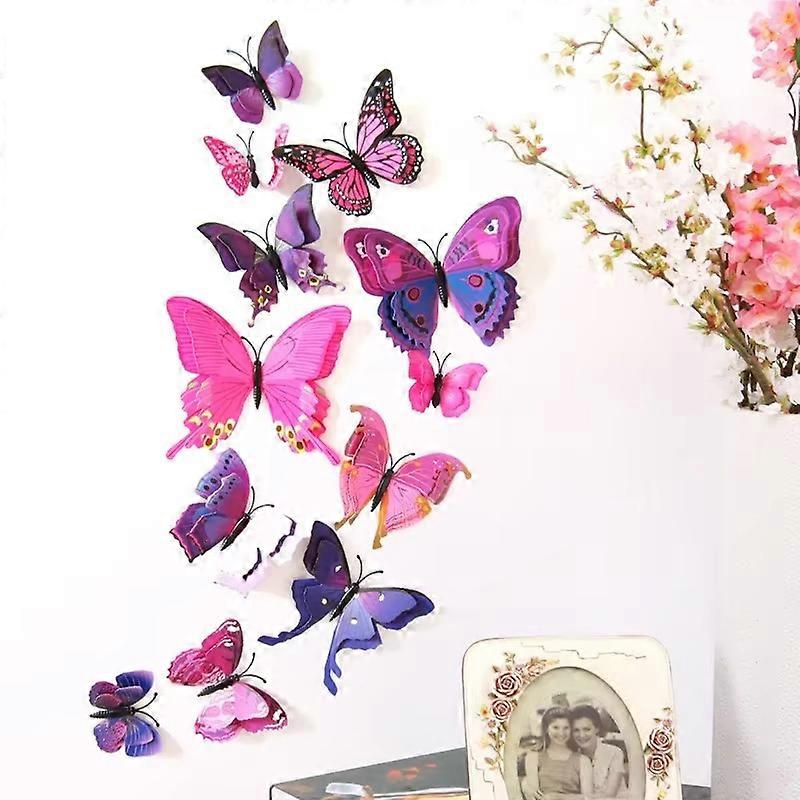 12pcs/lot 3D Double Layer Butterfly Decorative with Pin for Bedroom Party Curtain