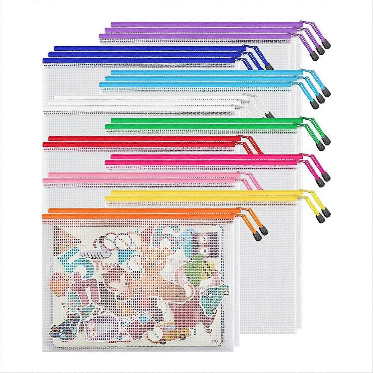 10 couleurs fermeture éclair maille document sac A4 lettre taille maille, 24PCS