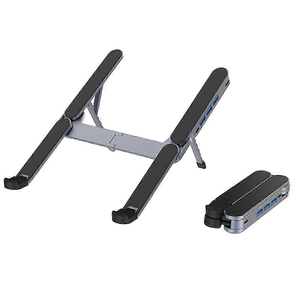 2in1 Foldable Laptop Stand & USB C Hub Adjustable Holder Multi Port