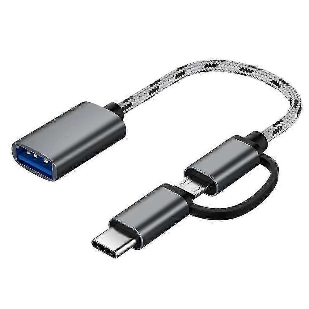 2-in-1 USB OTG Cable with Type-C & Micro-USB to USB 3.0 Adapter - Braided Data Transfer Cable for Android Devices