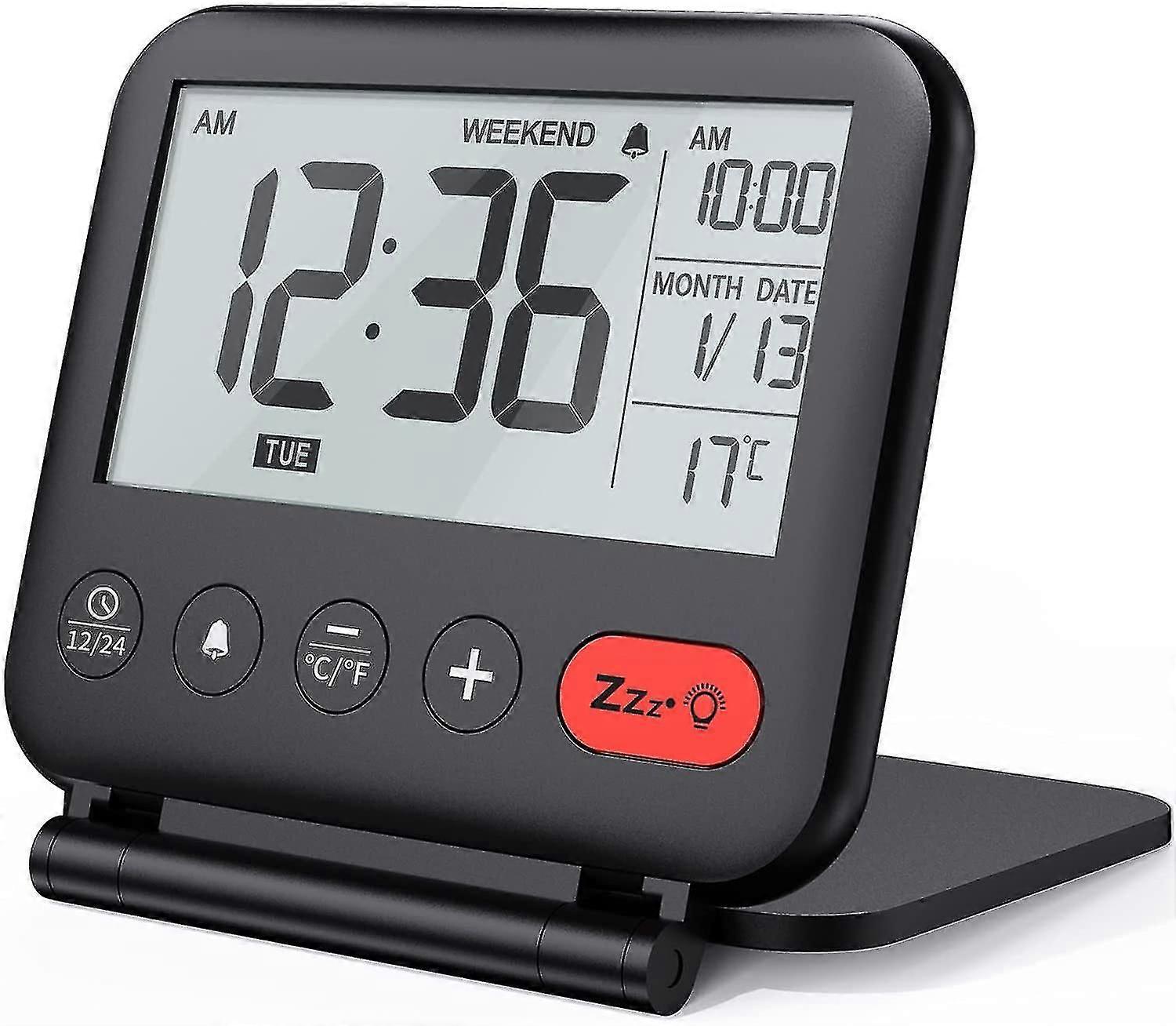 Mini Digital Alarm Clock - Modern Small Travel Alarm Clock, Battery Operated Table Clock With Date, Lcd Display, Temperature Display, Snooze Backlig