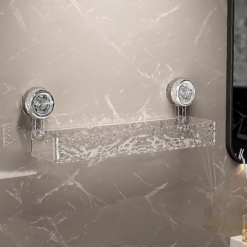 No Drill Clear Bathroom Corner Shelf 2Tier Wall Mounted Storage Rack, Transparent Rectangle