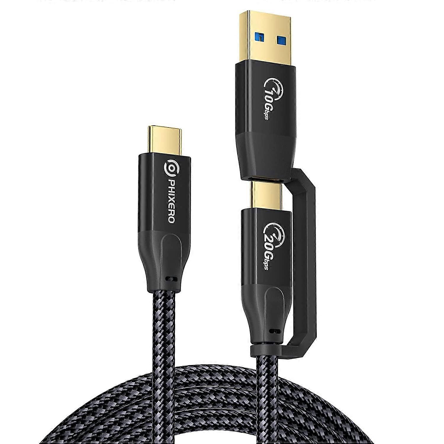 USB C to USB C Cable 1Ft, 20Gbps Data Transfer, 4K@60Hz Video Output, 2-in-1 USB-A/C to USB-C Cable,100W PD