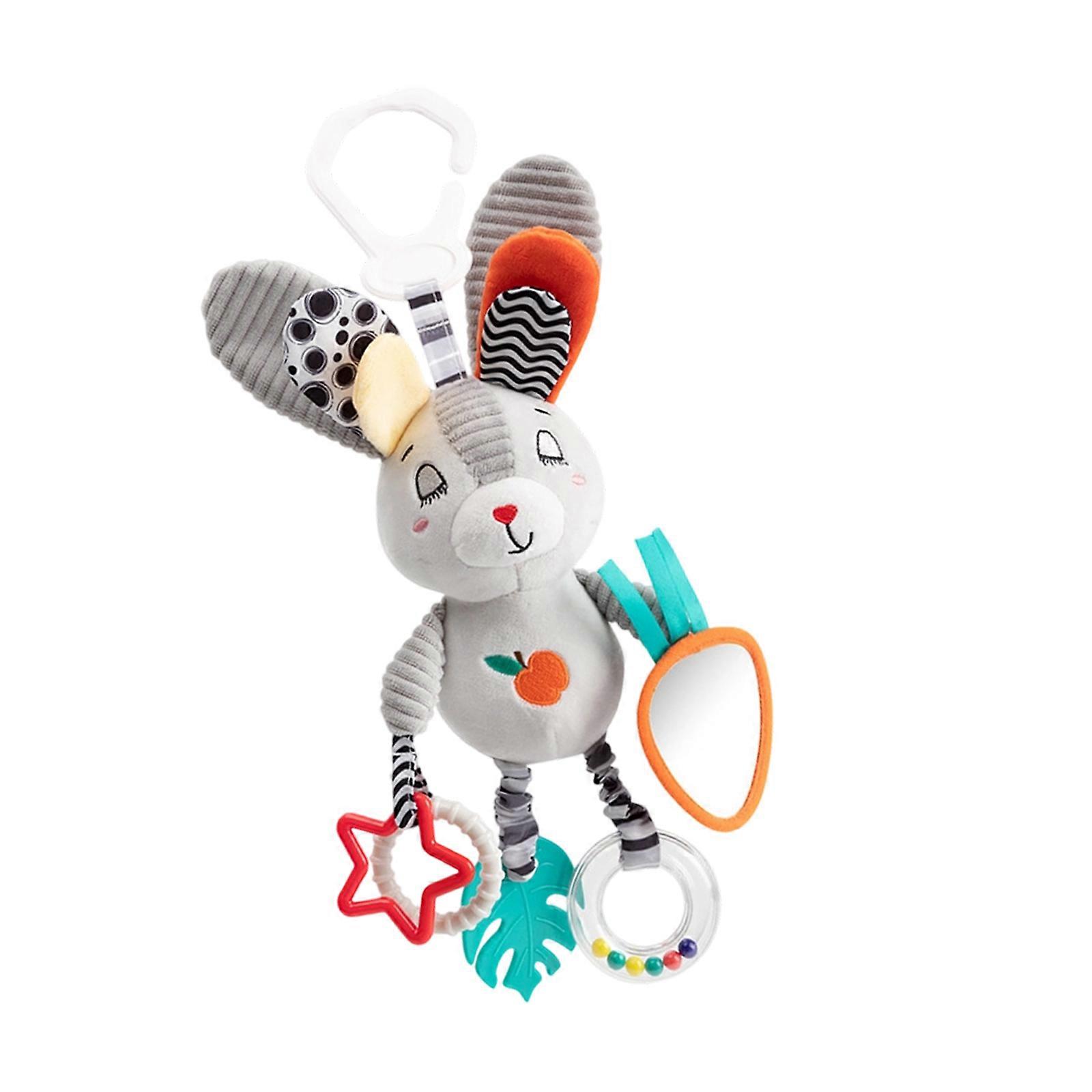 Caroon Animal Plush Baby Mobile Rattle Toy For Nursery Bedding with Calming Sound Auditory Sensory Stimulation Pendant Multicolor