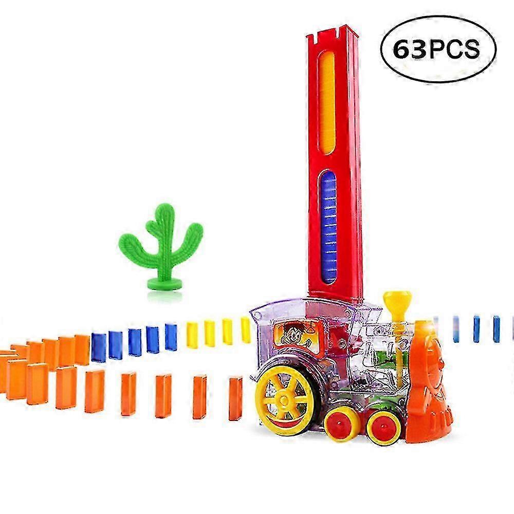 Domino Train Blocks Set With Lights And Sounds - Electric Toy Train Model For Kids With Automatic Domino Laying And Stacking Abilities