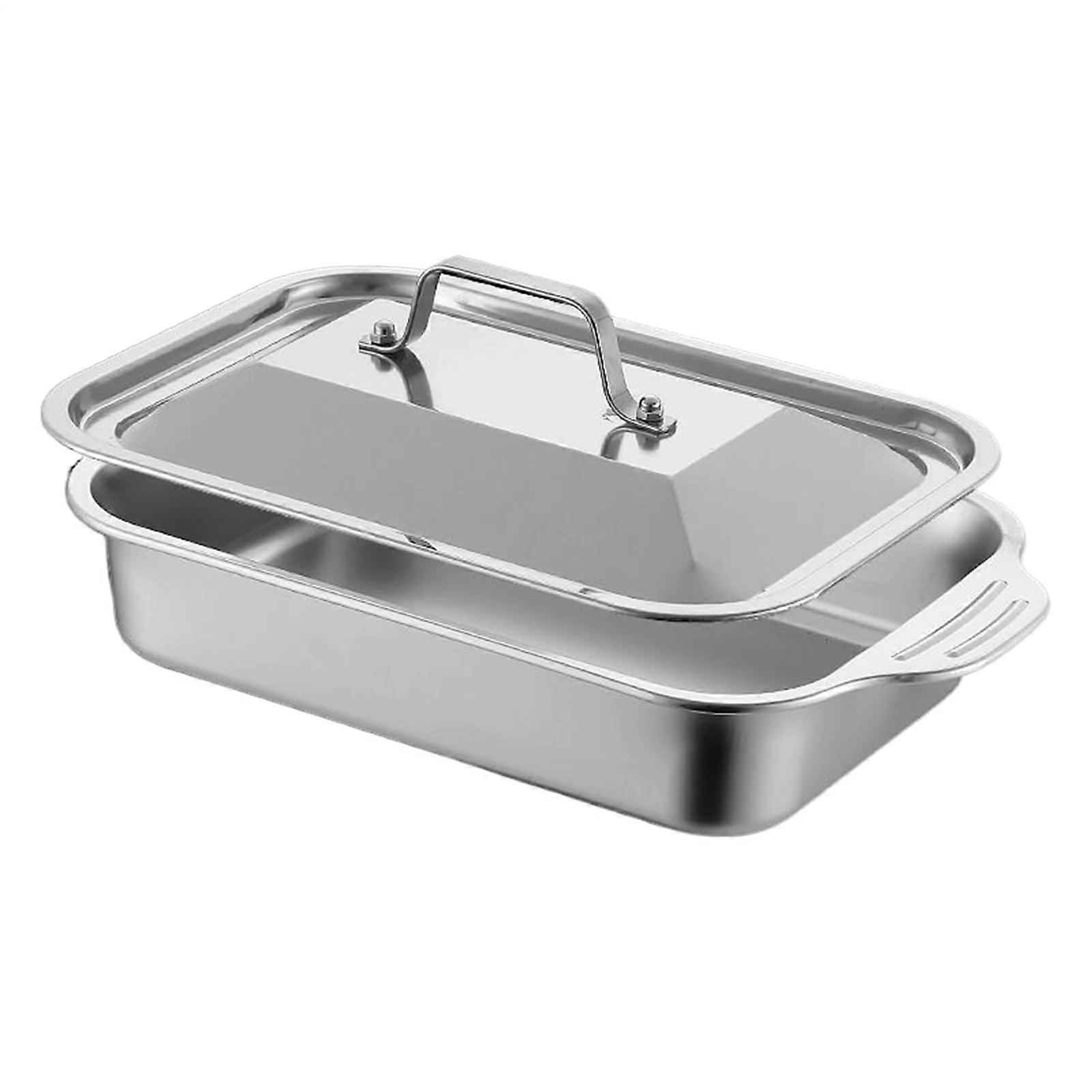 Stainless Steel Baking Pan with Lid and Handle, Rectangular Oven Safe Dish for Cake Bread Lasagna Pizza
