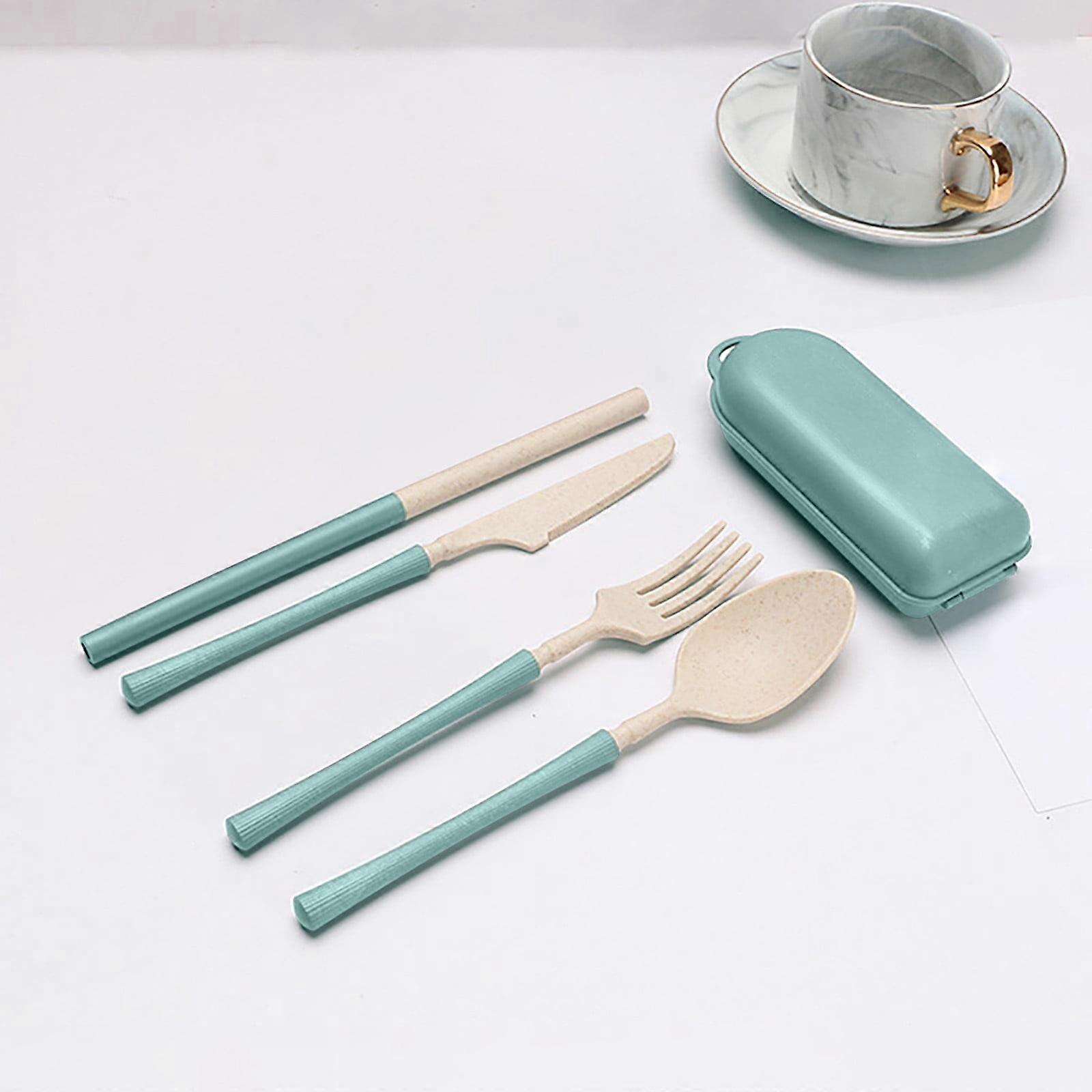 FloHua Travel Utensil Set with Case, Reusable Spoon & Straw Fork, Portable for Camping, Picnic, Daily Use