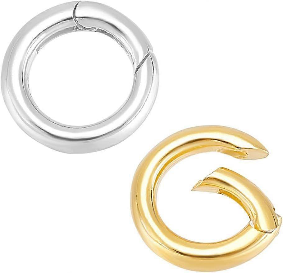 2 Pcs 2 Colors 925 Sterling Silver Spring Gate Rings 12mm Round Necklace Shortener Extender Clasp Silver Spring Gate Rings Connector Toggle Clasp for 