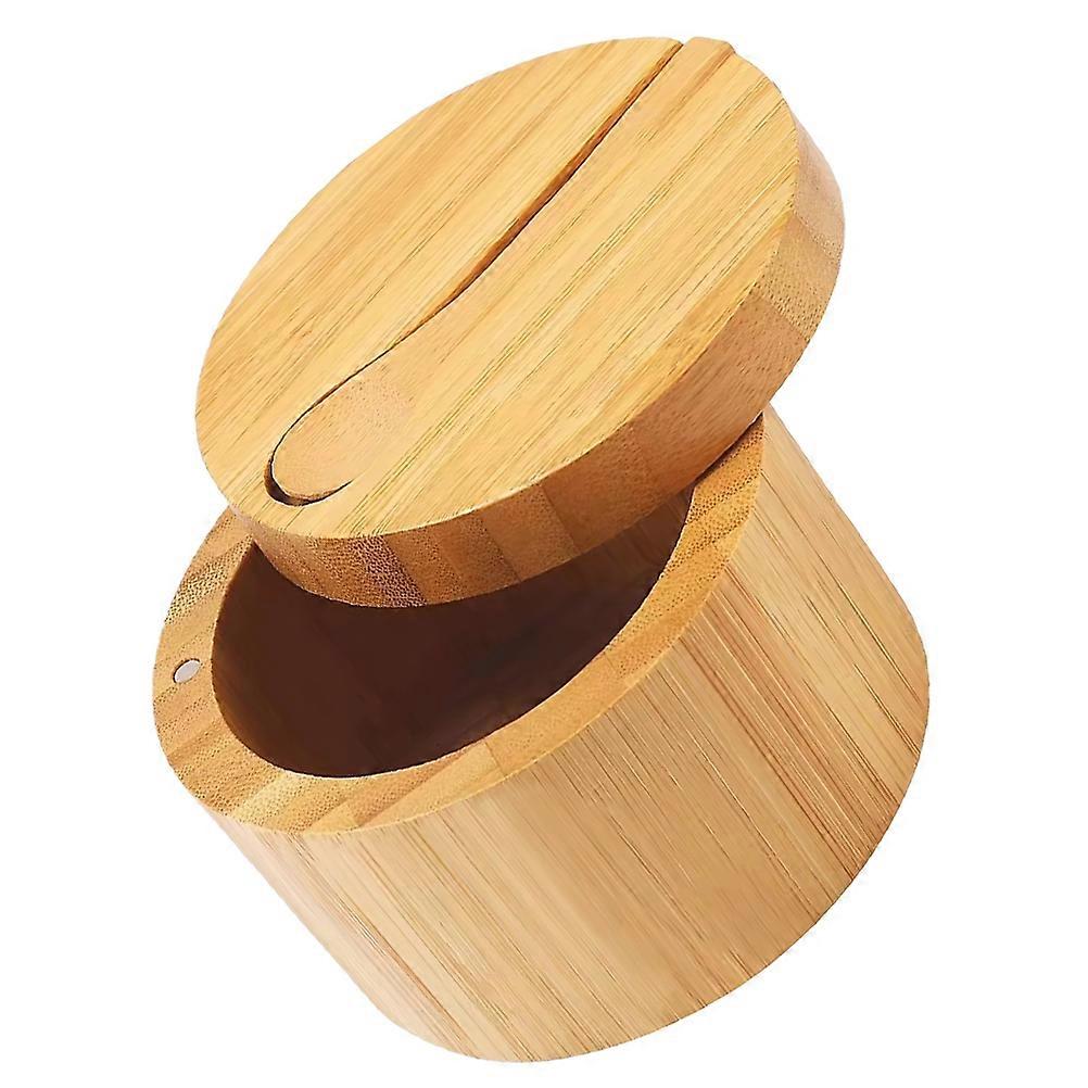 Kitchen Salt Box Round Wooden Seasoning Container Accessory Camping Convenient Multi-function