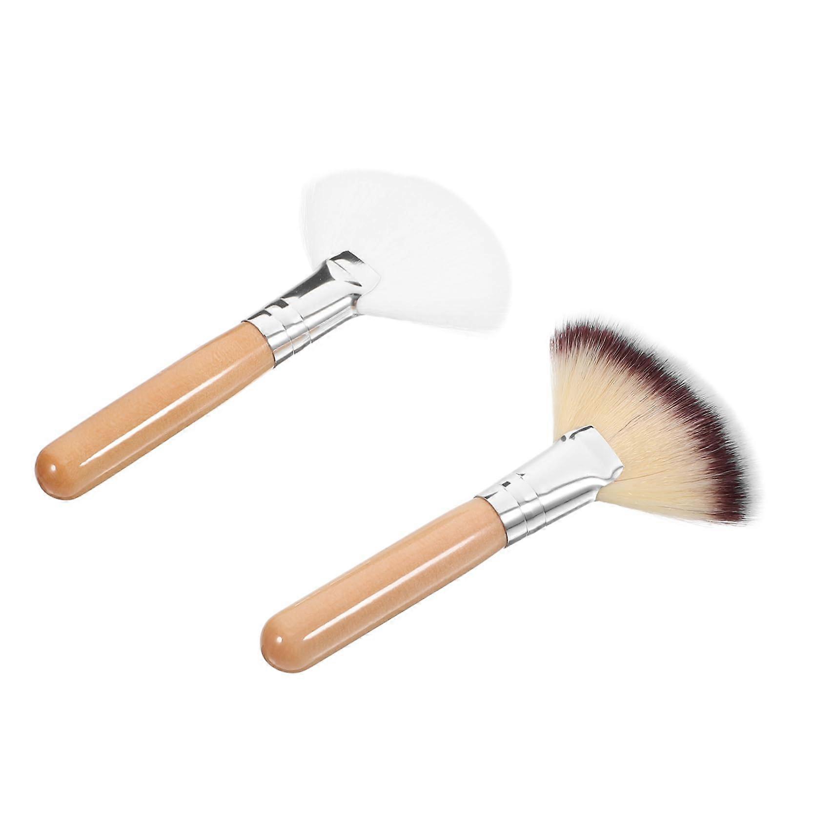 2 Pack Fan Makeup Brush Set with Soft Bristles for Foundation, Blush, Highlighting and Contouring