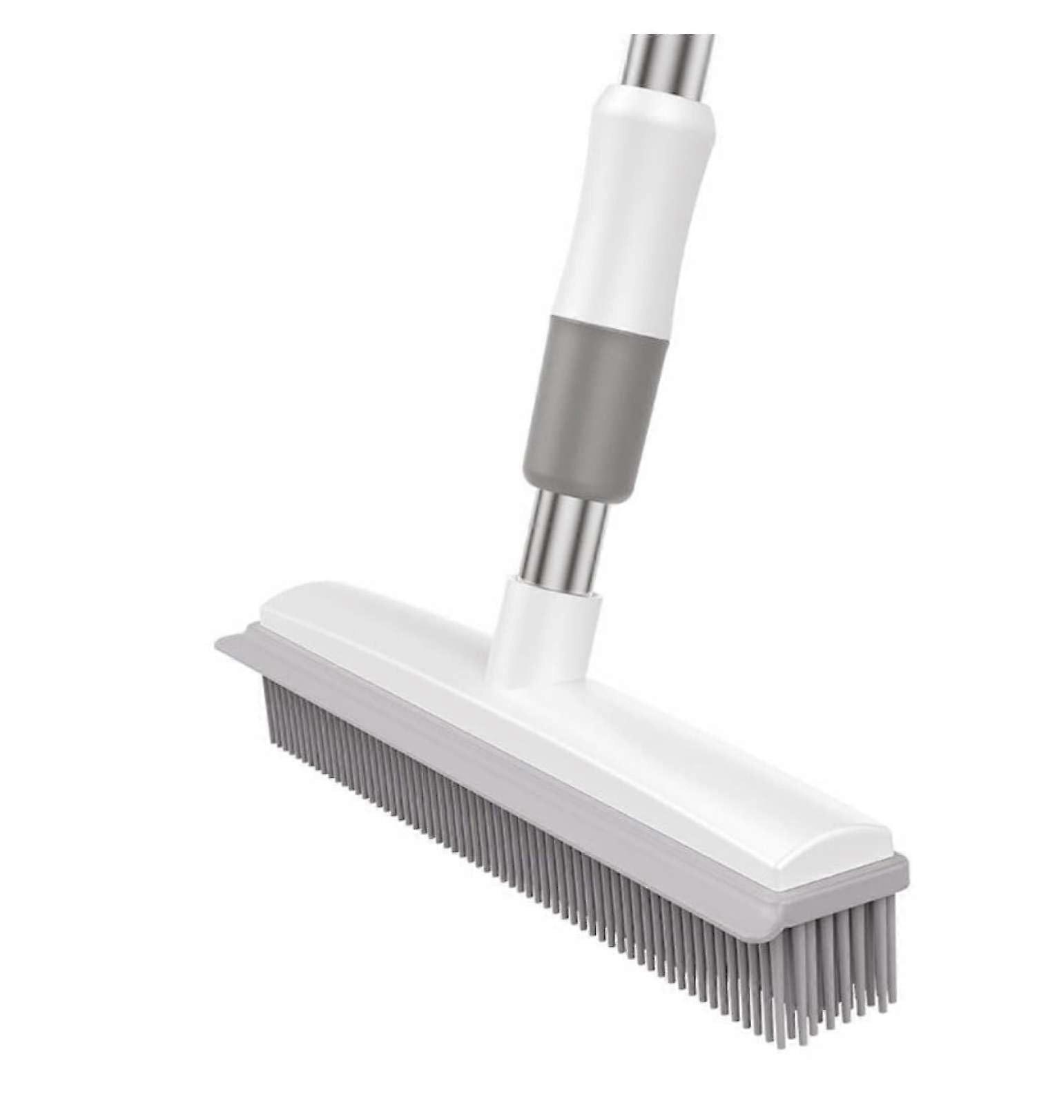 Rubber Broom with Squeegee for Pet Hair Removal, 47' Adjustable Long Handle, MultiSurface Cleaning